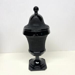 L E Smith Black Amethyst Glass Hobnail Apothecary Jar Urn